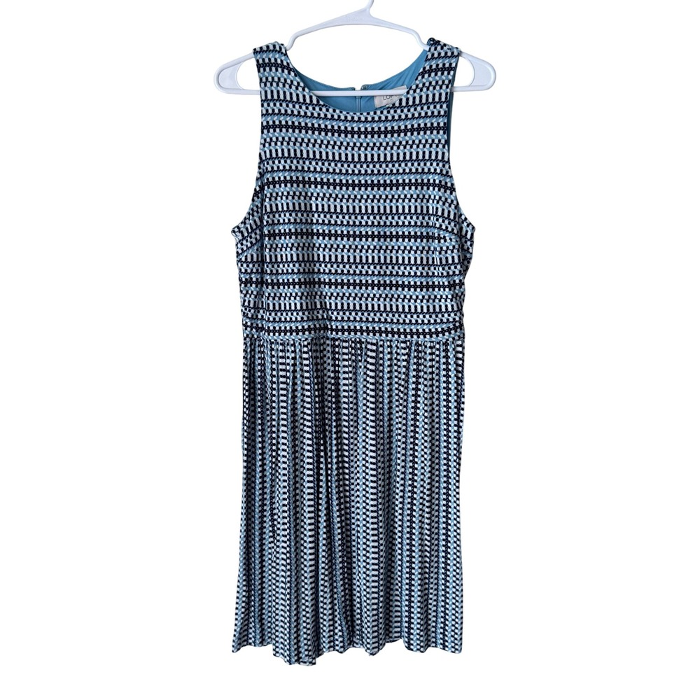 Loft Blue Geometric Print Sleeveless Fit and Flare Dress Medium